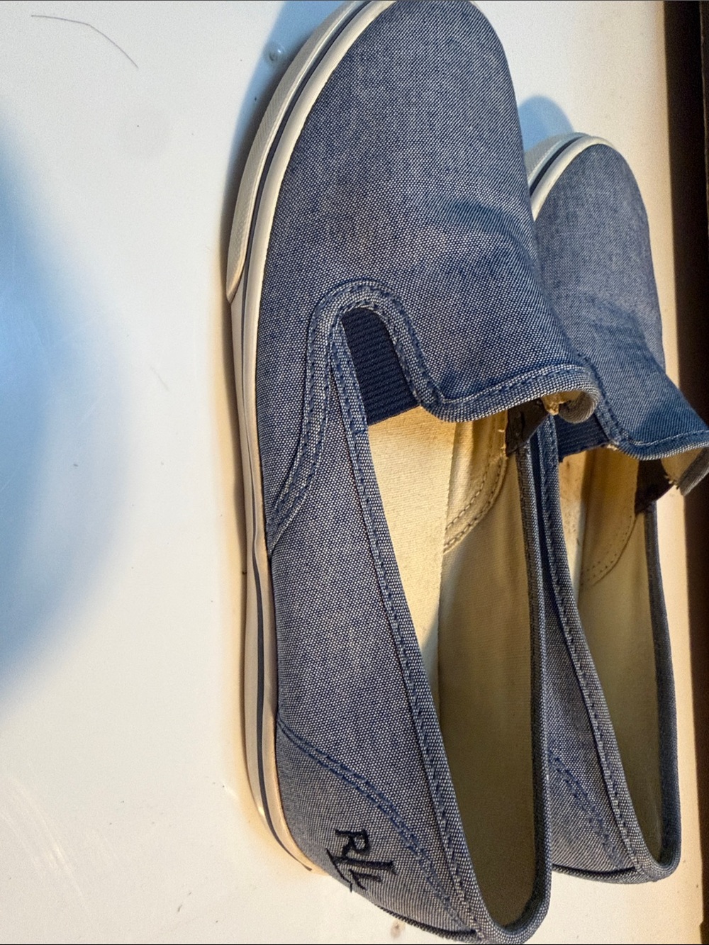 Ralph Lauren Slip-On Chambray Moccasins in Blue